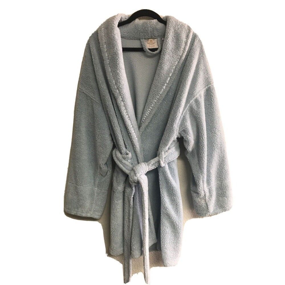 Aegean Apparel Women L Light Blue Fleece Tie Belt Robe Pockets Long Sleeve